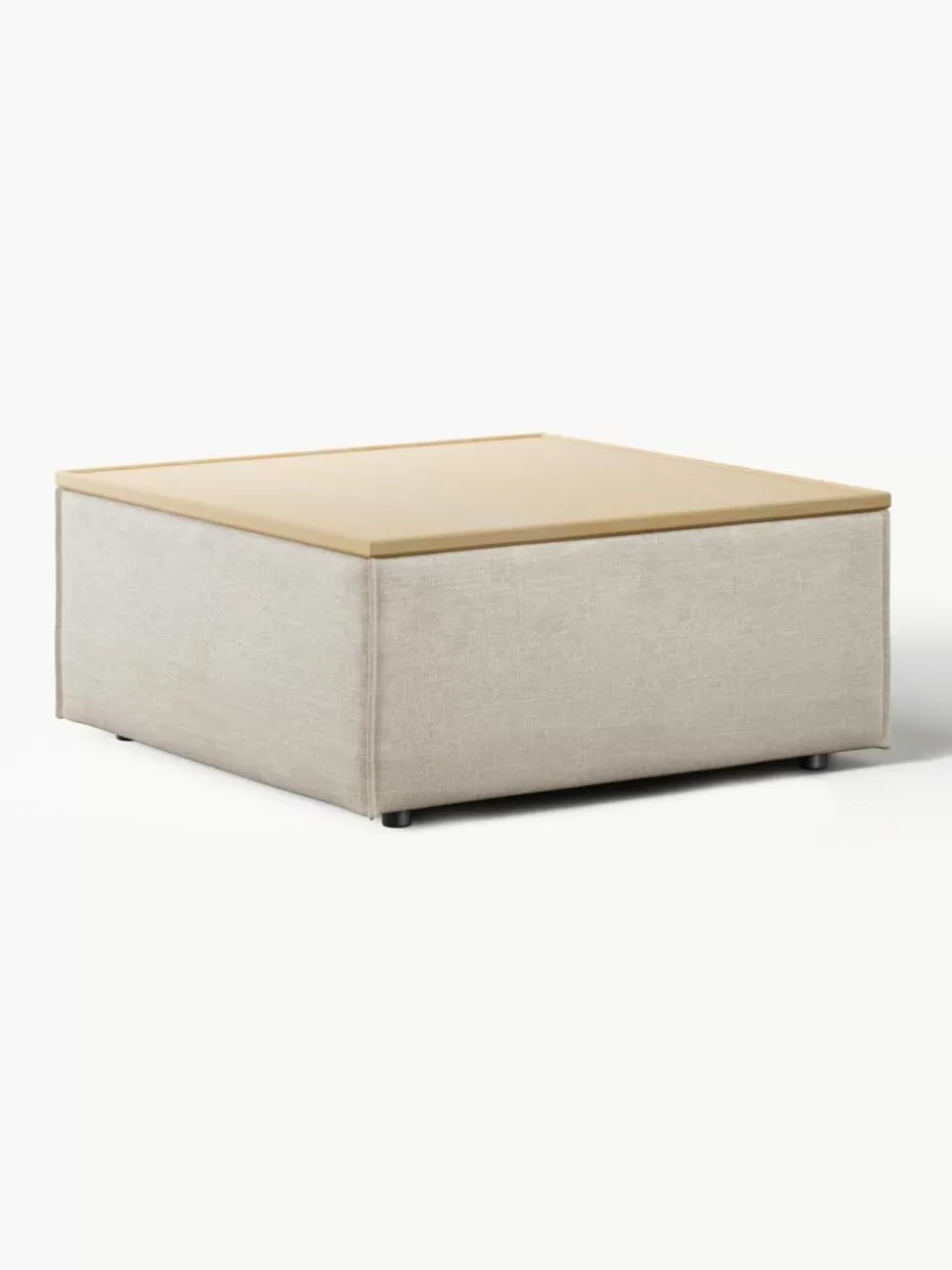 Hocker | Sofaserien-Westwing Collection Sofa-Hocker Lennon aus Leinen-Mix mit Stauraum Leinen-Mix Grau, helles Eichenholz