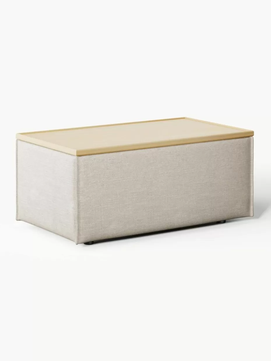 Hocker | Sofaserien-Westwing Collection Sofa-Hocker Lennon aus Leinen-Mix mit Stauraum Leinen-Mix Grau, helles Eichenholz