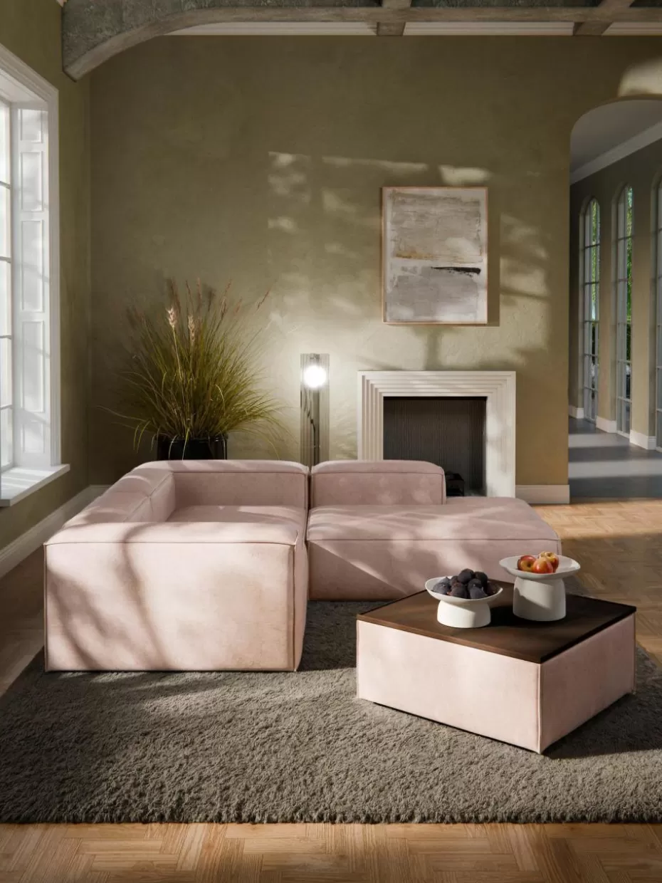 Hocker | Sofaserien-Westwing Collection Sofa-Hocker Lennon aus Leinen-Mix mit Stauraum Leinen-Mix Rostrot, dunkles Eichenholz