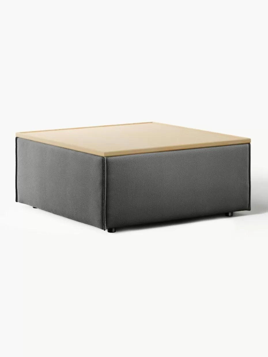 Hocker | Sofaserien-Westwing Collection Sofa-Hocker Lennon mit Stauraum Webstoff Anthrazit, helles Eichenholz