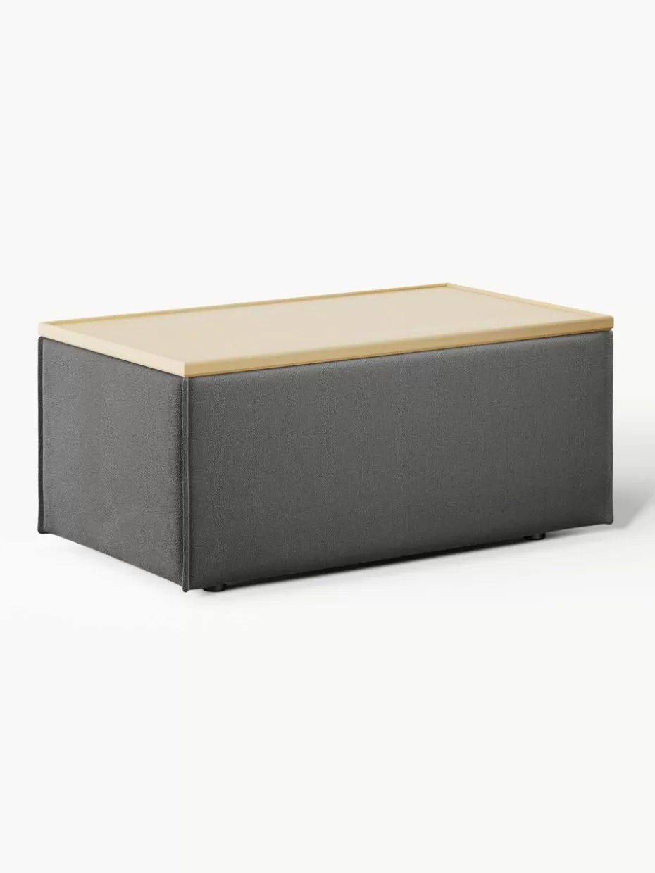 Hocker | Sofaserien-Westwing Collection Sofa-Hocker Lennon mit Stauraum Webstoff Anthrazit, helles Eichenholz
