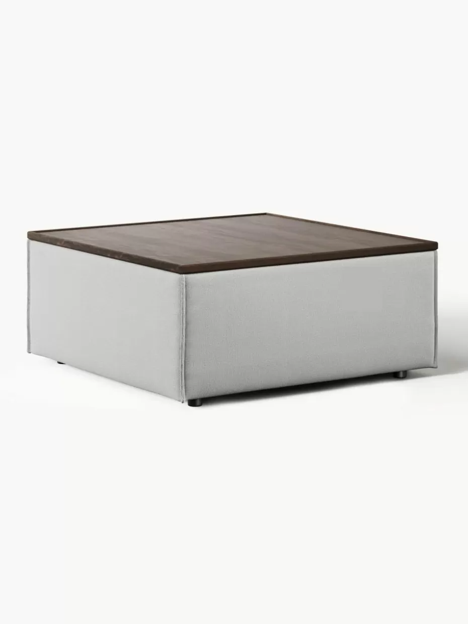 Hocker | Sofaserien-Westwing Collection Sofa-Hocker Lennon mit Stauraum Webstoff Grau, dunkles Eichenholz