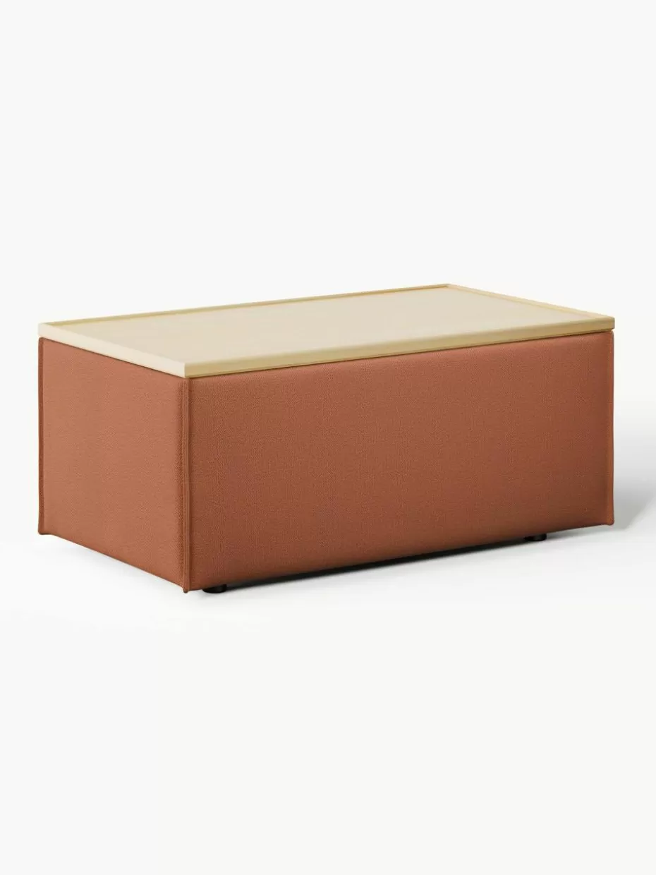 Hocker | Sofaserien-Westwing Collection Sofa-Hocker Lennon mit Stauraum Webstoff Terrakotta, helles Eichenholz