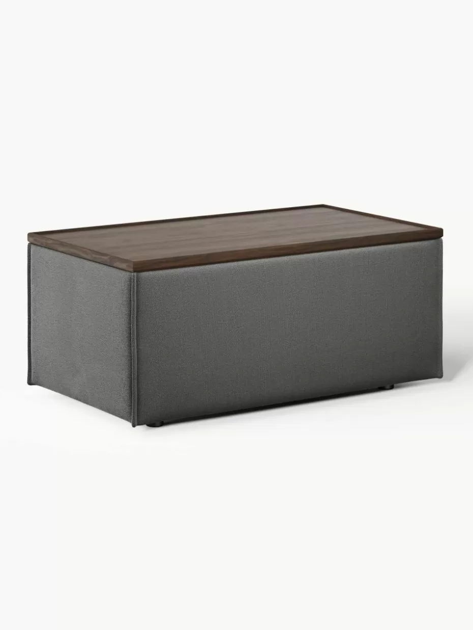 Hocker | Sofaserien-Westwing Collection Sofa-Hocker Lennon mit Stauraum Webstoff Anthrazit, dunkles Eichenholz