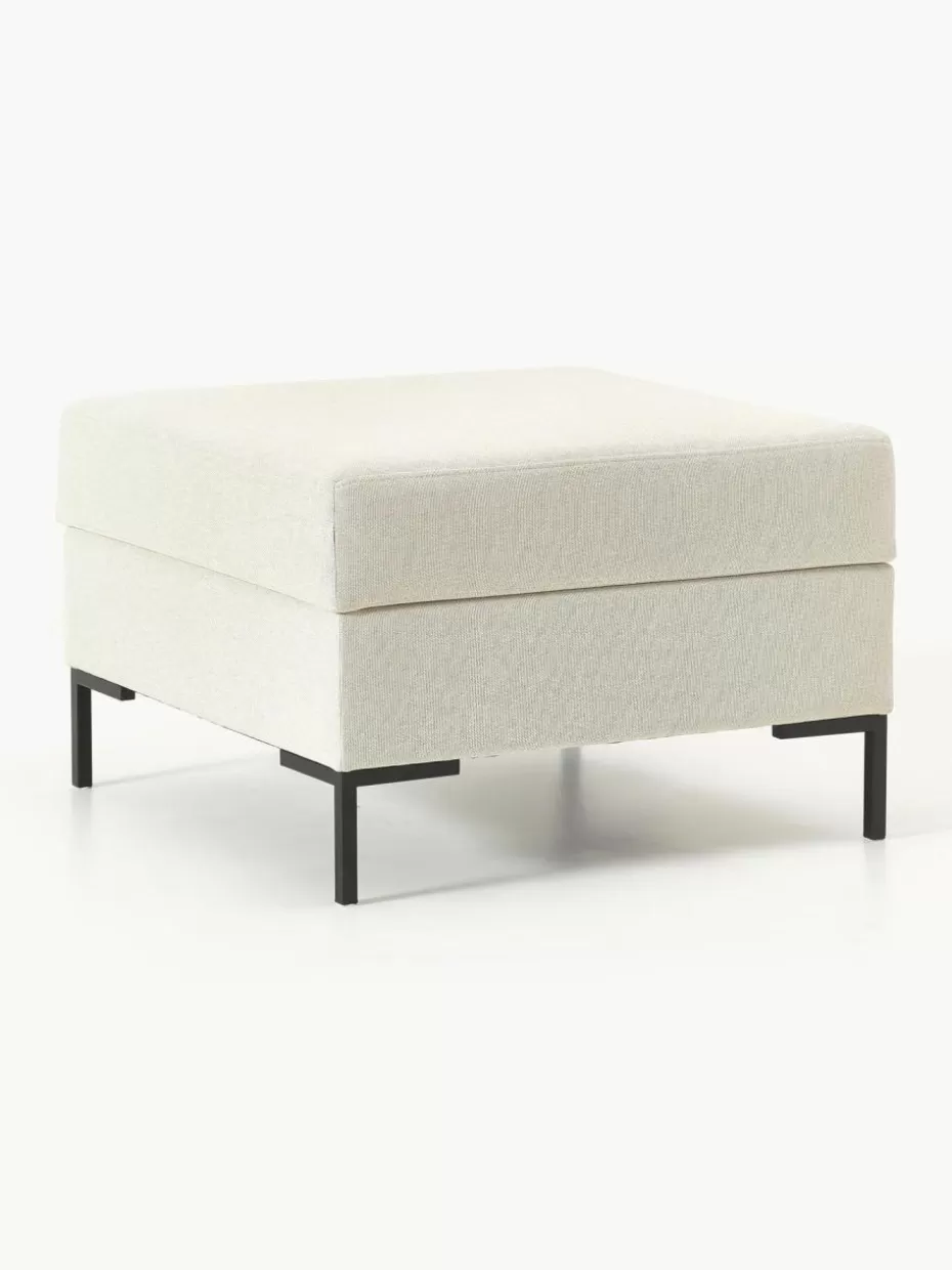 Hocker | Sofaserien-Westwing Collection Sofa-Hocker Luna mit Stauraum Webstoff Off White, Schwarz