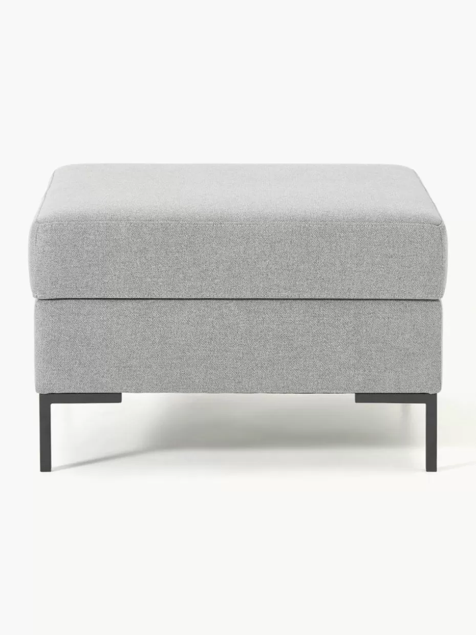 Hocker | Sofaserien-Westwing Collection Sofa-Hocker Luna mit Stauraum Webstoff Hellgrau, Schwarz