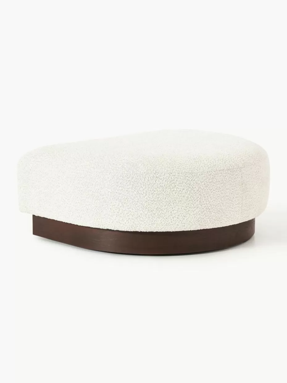Sofas-Westwing Collection Sofa-Hocker Natalie aus Teddy-Bouclé Teddy-Bouclé Off White, dunkles Buchenholz