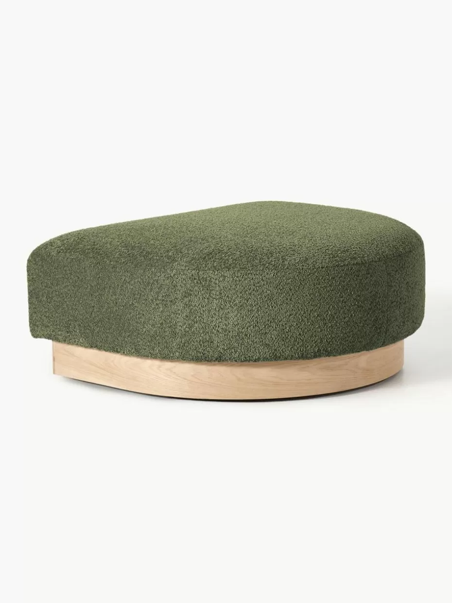 Sofas-Westwing Collection Sofa-Hocker Natalie aus Teddy-Bouclé Teddy-Bouclé Dunkelgrün, helles Buchenholz