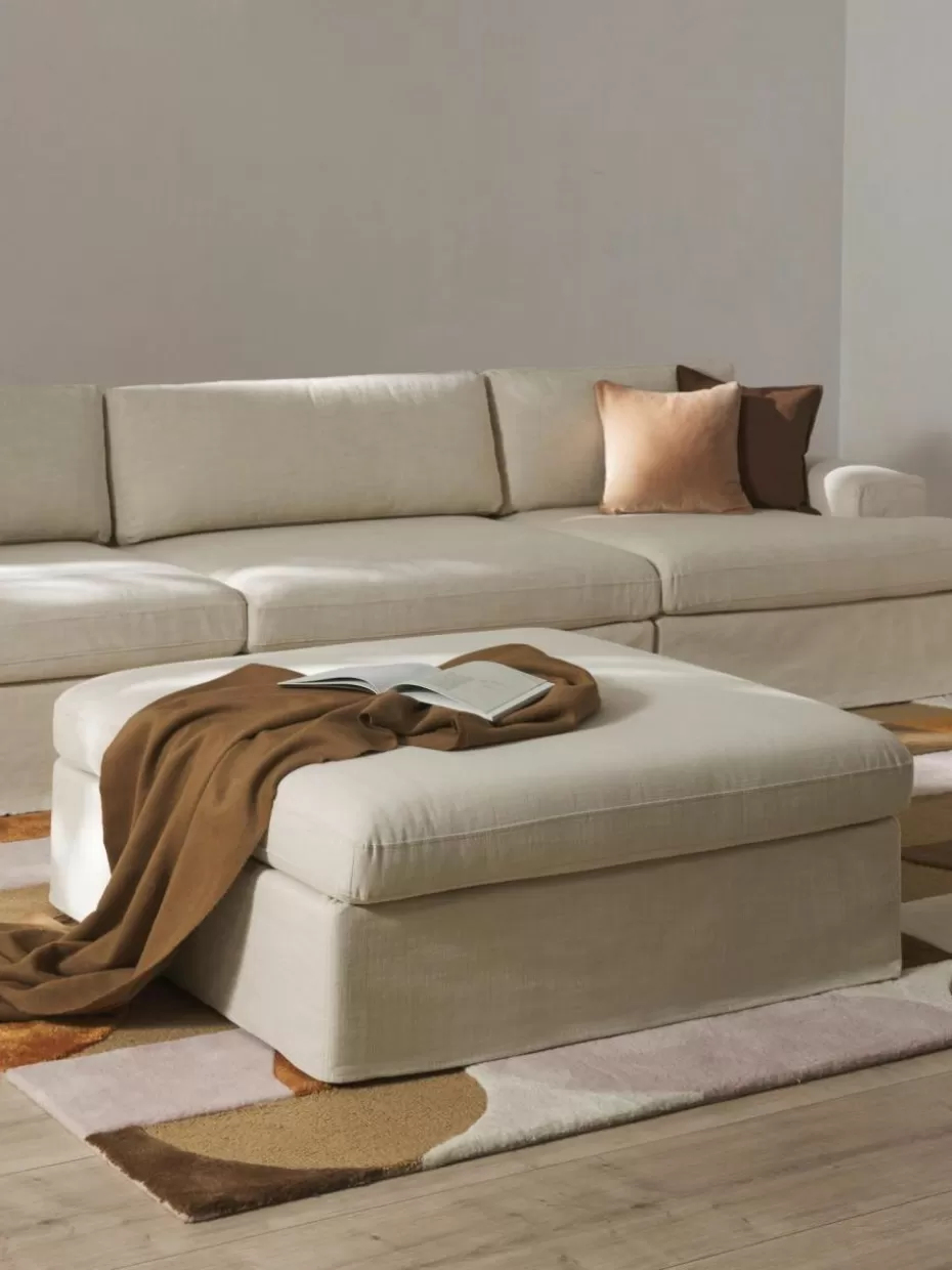 Hocker | Sofaserien-Westwing Collection Sofa-Hocker Russell mit abnehmbaren Bezügen Webstoff Hellbeige