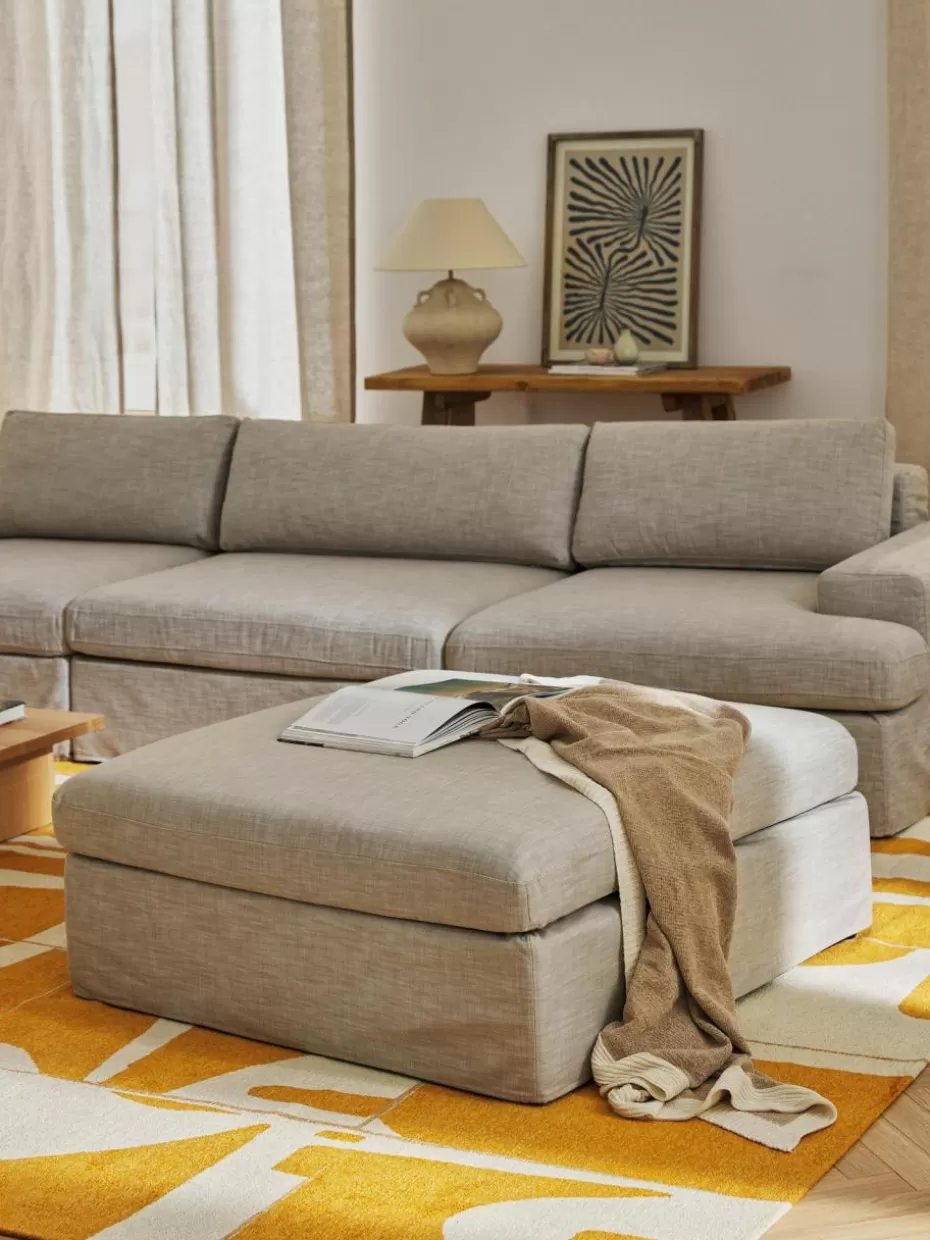 Hocker | Sofaserien-Westwing Collection Sofa-Hocker Russell mit abnehmbaren Bezügen Webstoff Beige