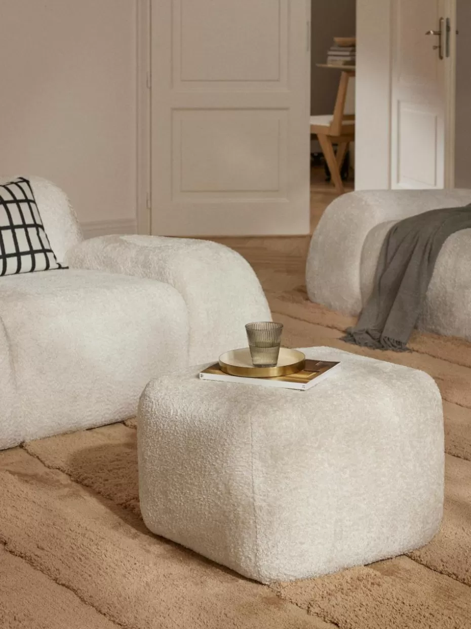 Hocker | Sofaserien-Westwing Collection Sofa-Hocker Wolke aus Teddy-Bouclé Teddy-Bouclé Off White
