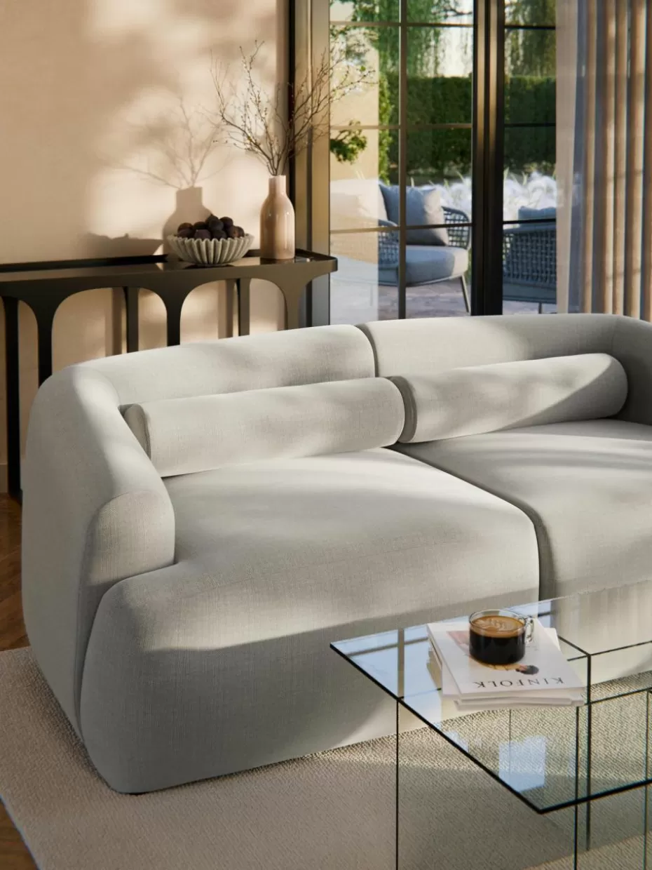 Sofakissen-Westwing Collection Sofa-Nackenrolle Sofia Webstoff Grau