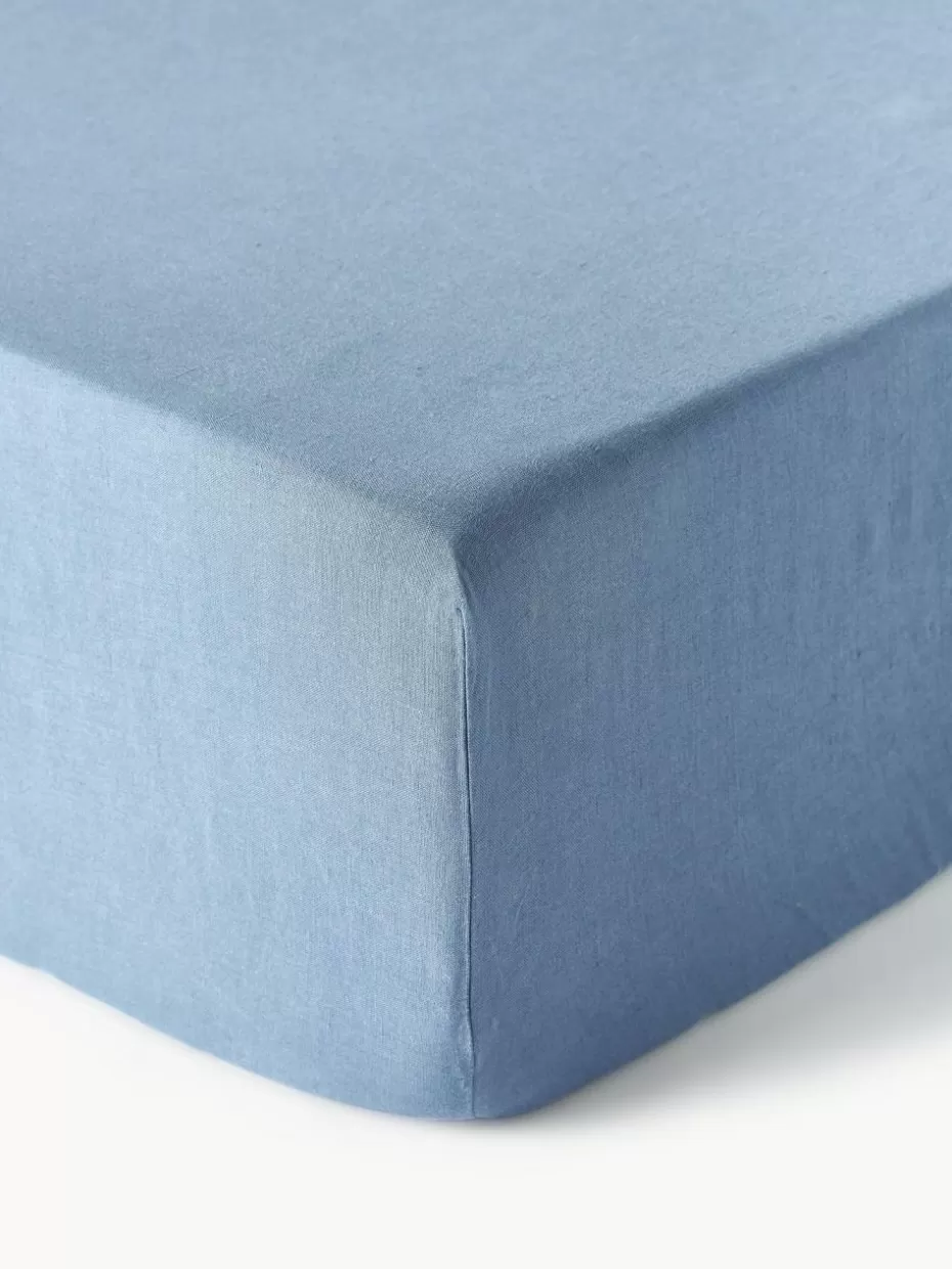 Spannbettlaken-Westwing Collection Spannbettlaken Airy, gewaschenes Leinen Blau