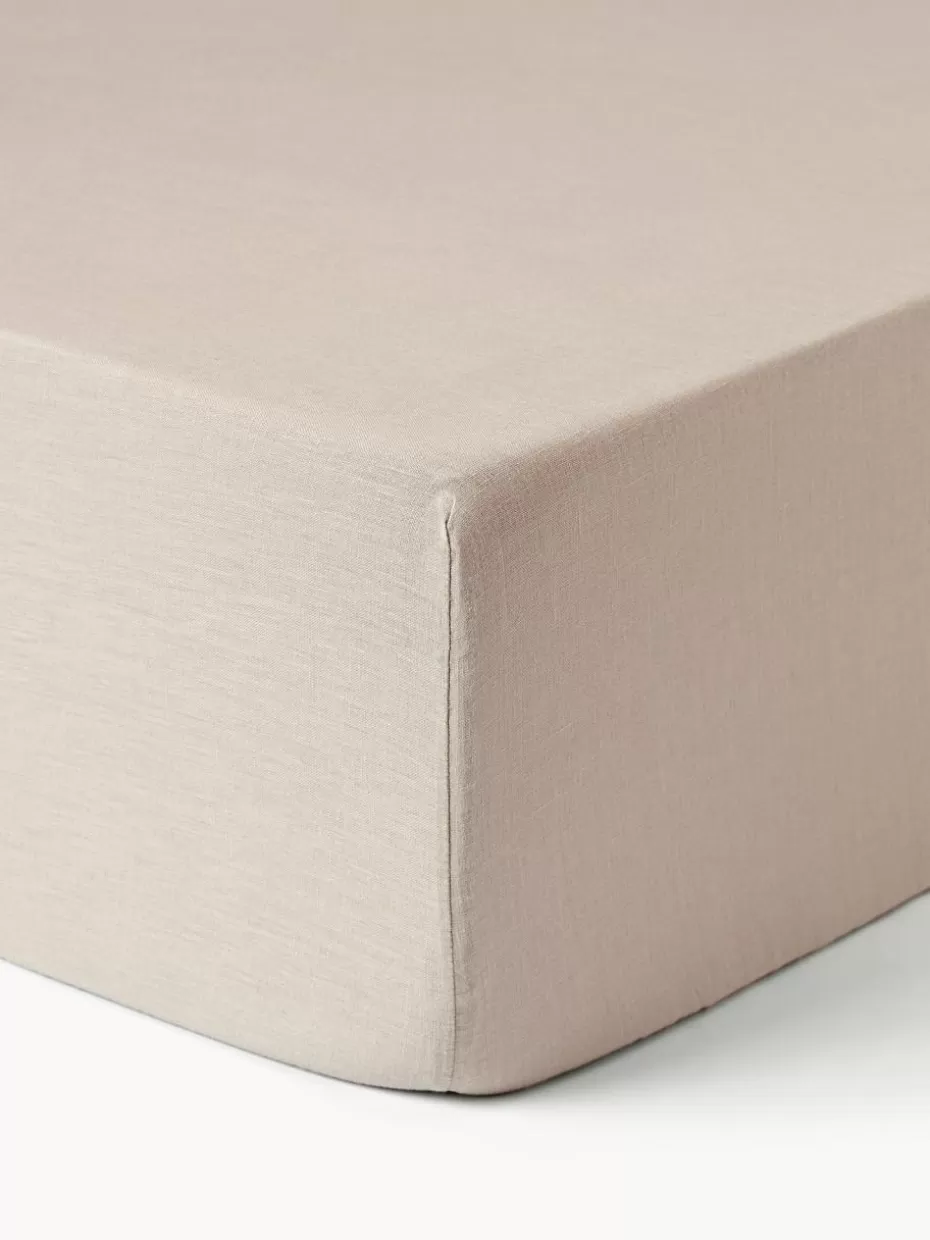 Spannbettlaken-Westwing Collection Spannbettlaken Airy, gewaschenes Leinen Beige