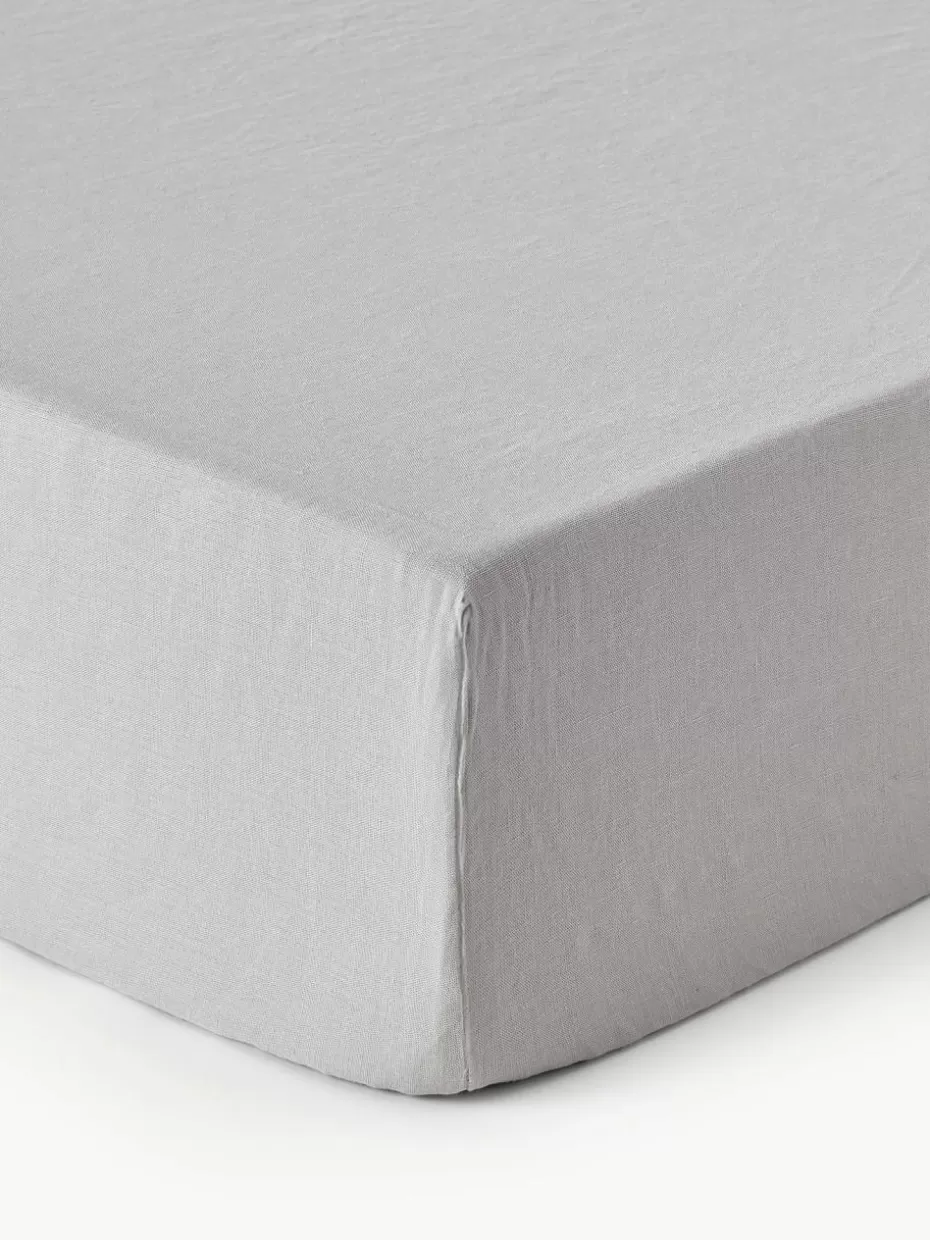 Spannbettlaken-Westwing Collection Spannbettlaken Airy, gewaschenes Leinen Grau