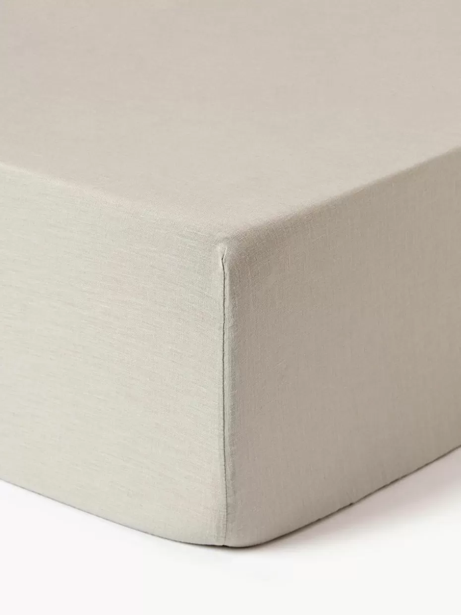 Spannbettlaken-Westwing Collection Spannbettlaken Airy, gewaschenes Leinen Hellbeige