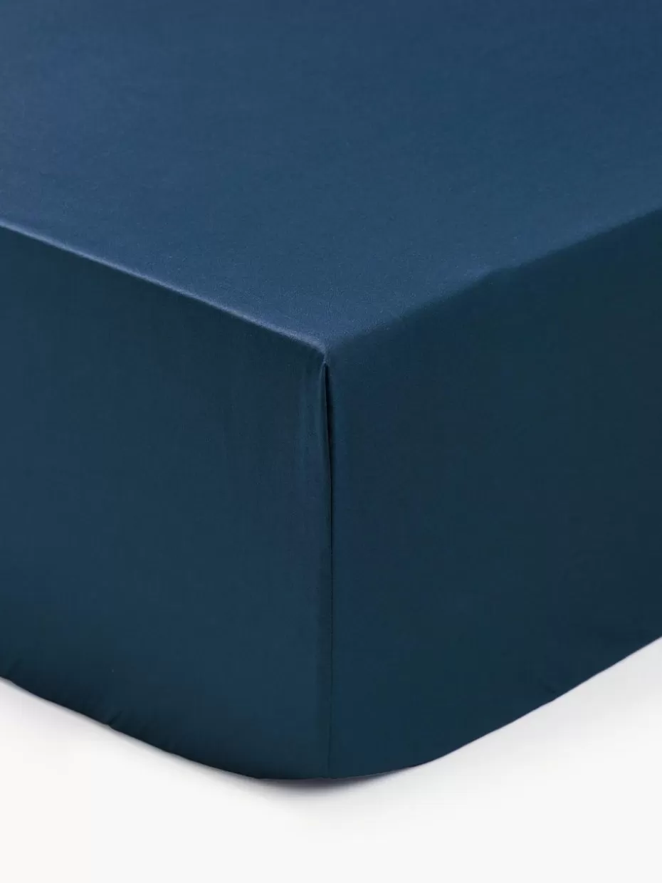 Spannbettlaken-Westwing Collection Spannbettlaken Premium, Baumwollsatin Dunkelblau