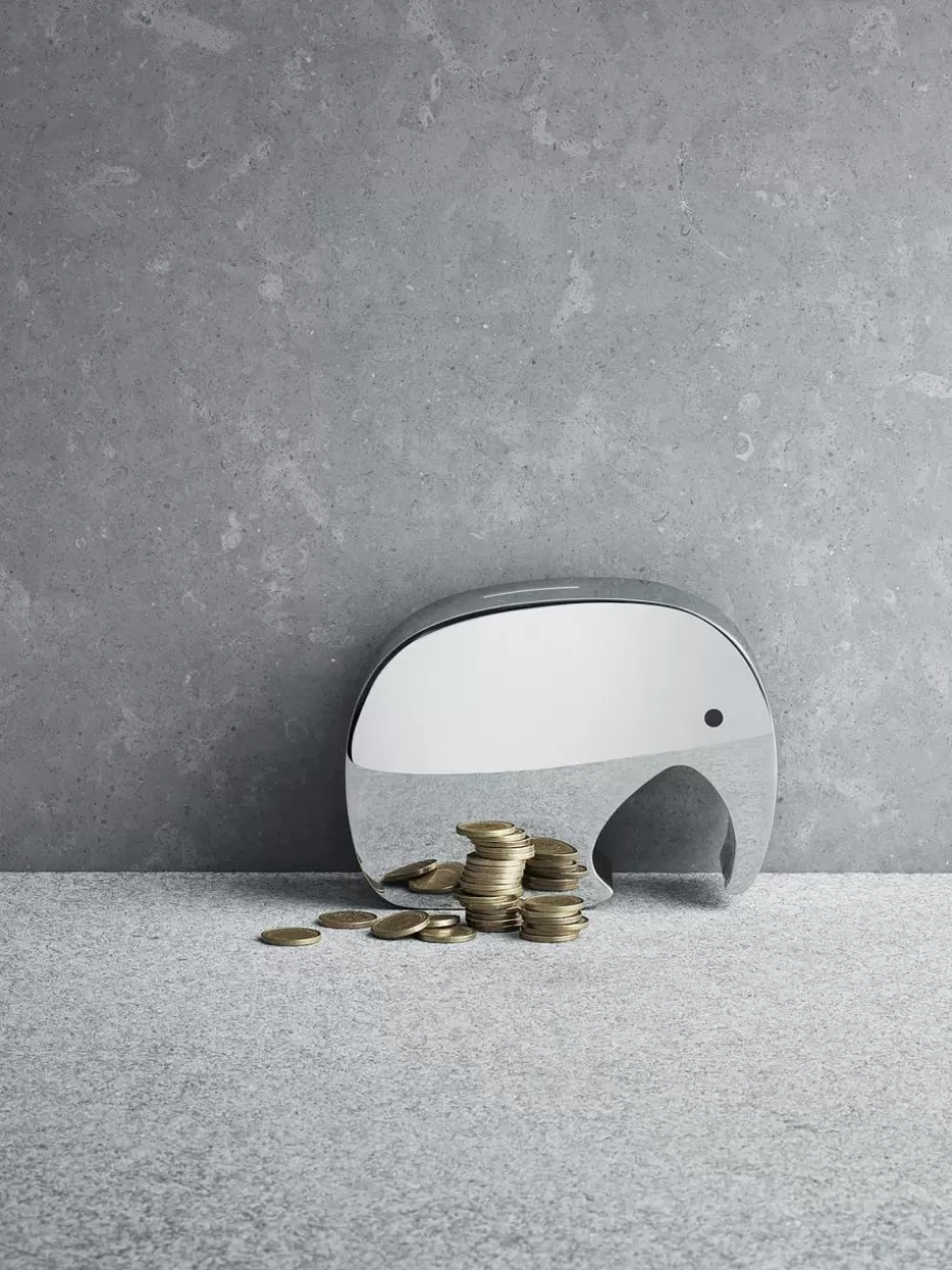 Deko-Objekte-Georg Jensen Spardose Moneyphant aus Edelstahl Silberfarben, hochglanzpoliert