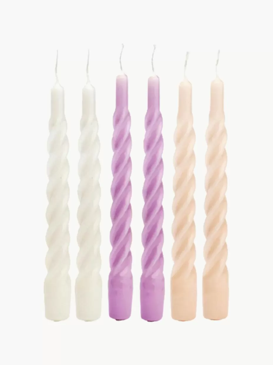 Kerzen-Anna + Nina Stabkerzen Mixed Twisted, 6er-Set Off White, Rosa, Peach