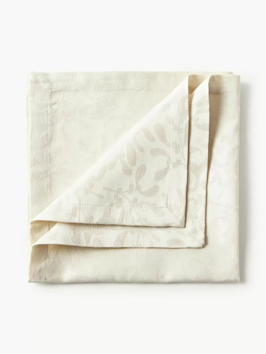 Romantische Details | Servietten-Westwing Collection Stoffservietten Hollyn mit winterlichem Motiv, 4 Stück Hellbeige