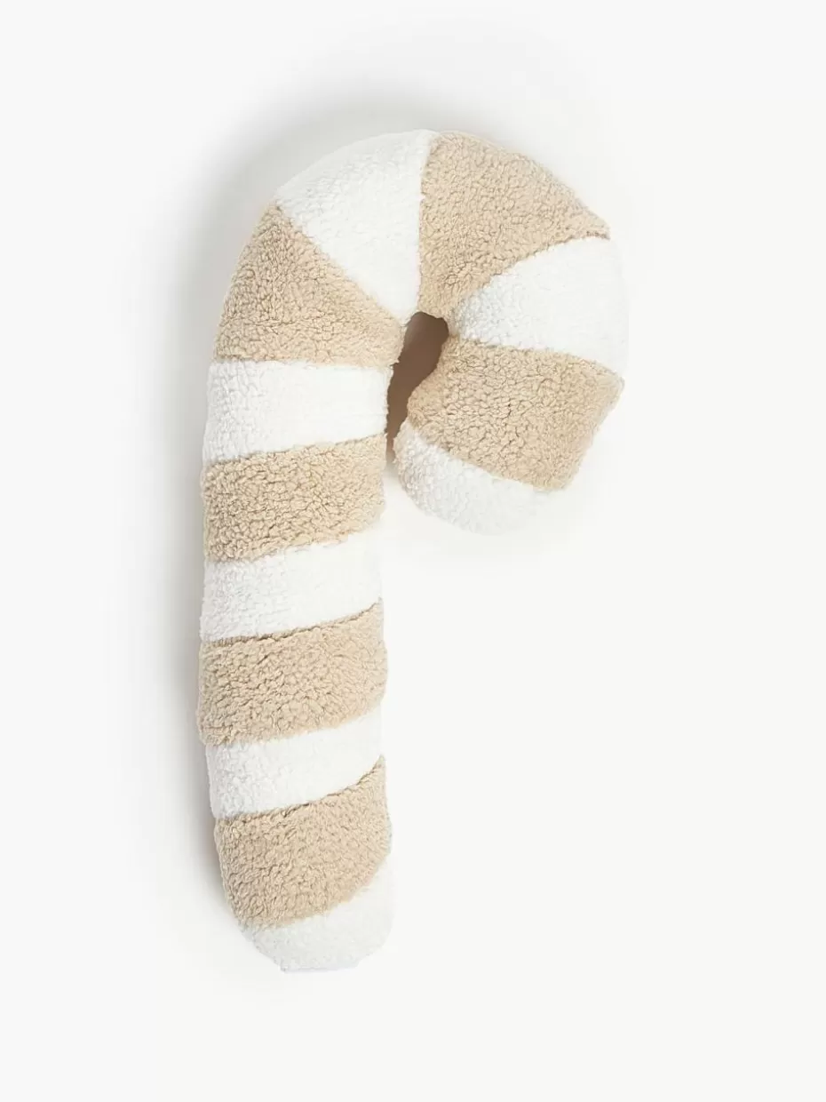 Weihnachtskissen | Glow-Up-Westwing Collection Teddy-Kissen Sugar in Zuckerstangenform Hellbeige, Weiß