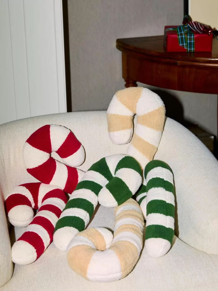 Weihnachtskissen | Glow-Up-Westwing Collection Teddy-Kissen Sugar in Zuckerstangenform Hellbeige, Weiß