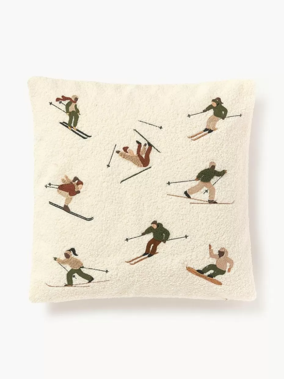 Weihnachtskissen | Family Holidays-Westwing Collection Teddy-Kissenhülle Aveline mit Skifahrer-Stickerei