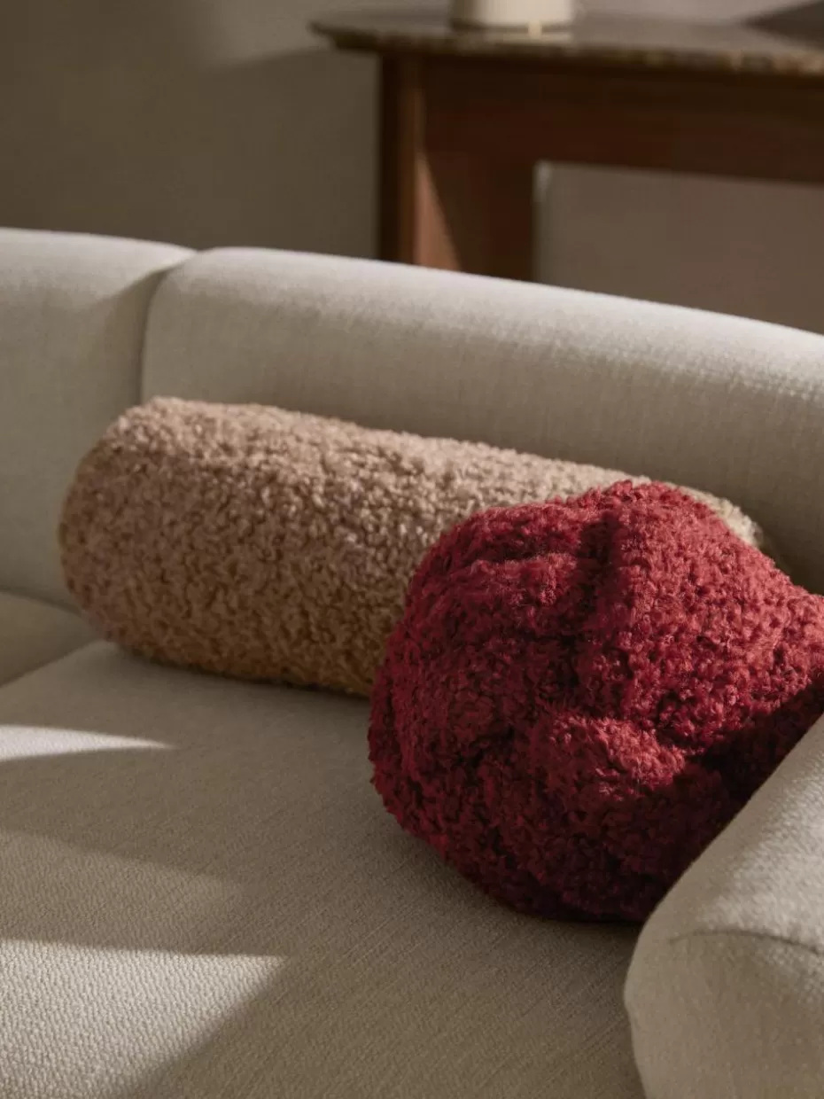 Dekokissen-Westwing Collection Teddy-Knoten-Kissen Dotty Weinrot