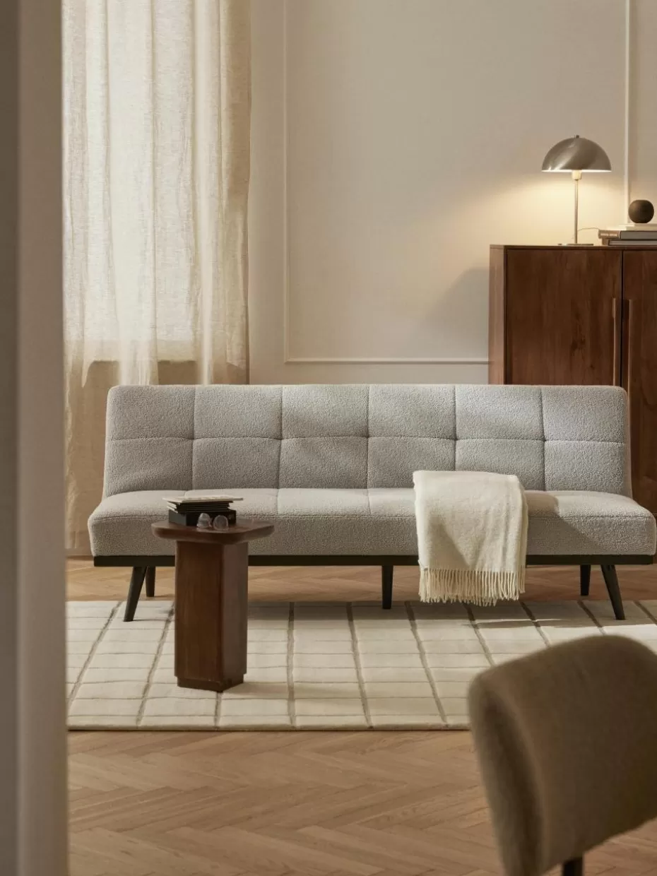 Sofas-Westwing Collection Teddy-Schlafsofa Evy (3-Sitzer) Teddy Hellgrau, Schwarz