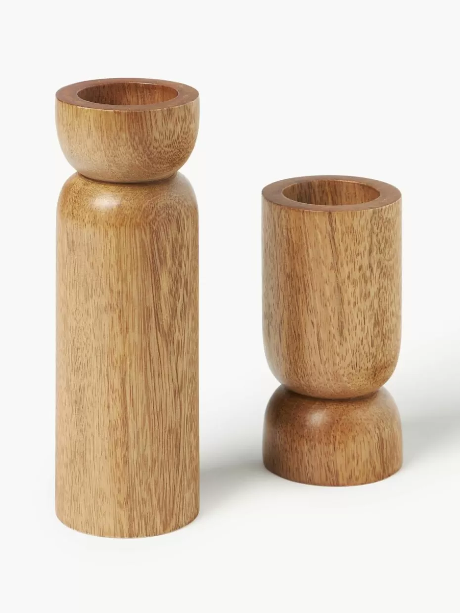 Kerzenständer & Kerzenhalter-Westwing Collection Teelichthalter Matti aus , 2er-Set Mangoholz