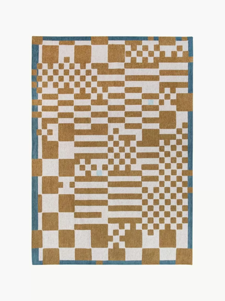 Rechteckige Teppiche-Louis de Poortere Teppich Honey mit grafischem Muster Ocker, Off White, Blau