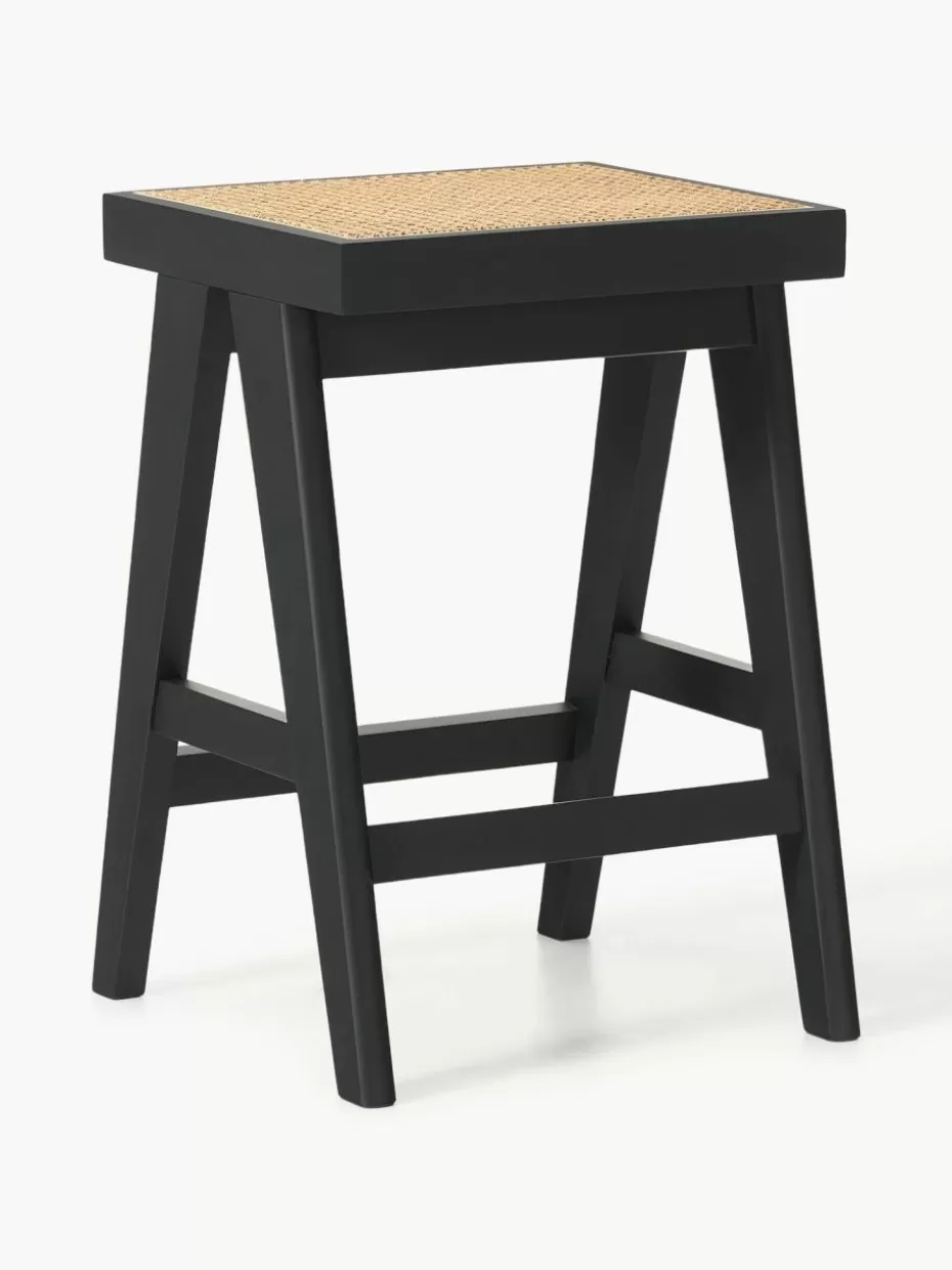 Barhocker-Westwing Collection Thekenhocker Sissi mit Wiener Geflecht Schwarz, Hellbeige