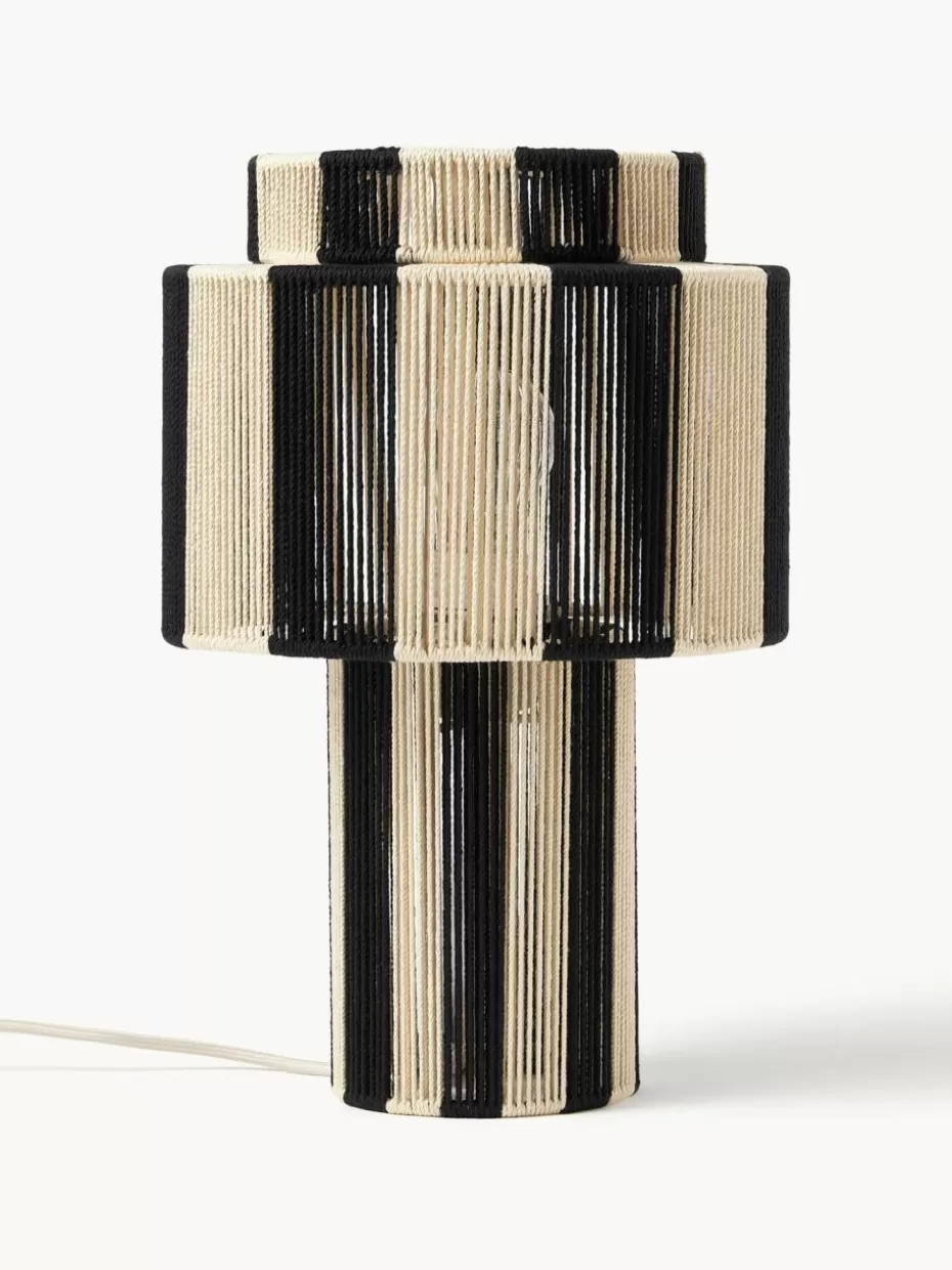 Nachttischlampen-Westwing Collection Tischlampe Lace aus Leinenfäden Schwarz, Cremeweiß