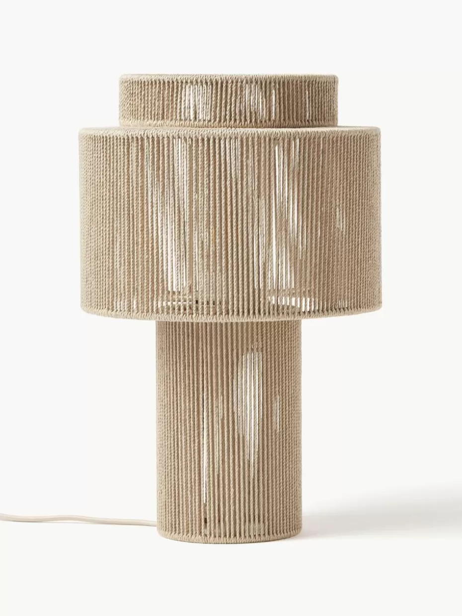 Nachttischlampen-Westwing Collection Tischlampe Lace aus Leinenfäden Beige