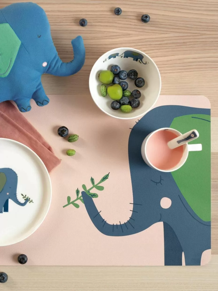 Tischsets & Lätzchen-Asa Selection Tischsets Leo Emma Elefant, 2 Stück Peach, Dunkelblau, Grün
