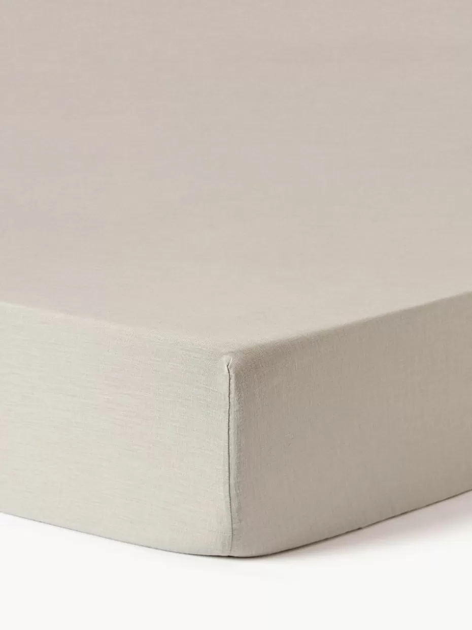 Spannbettlaken-Westwing Collection Topper-Spannbettlaken Airy, gewaschenes Leinen Hellbeige