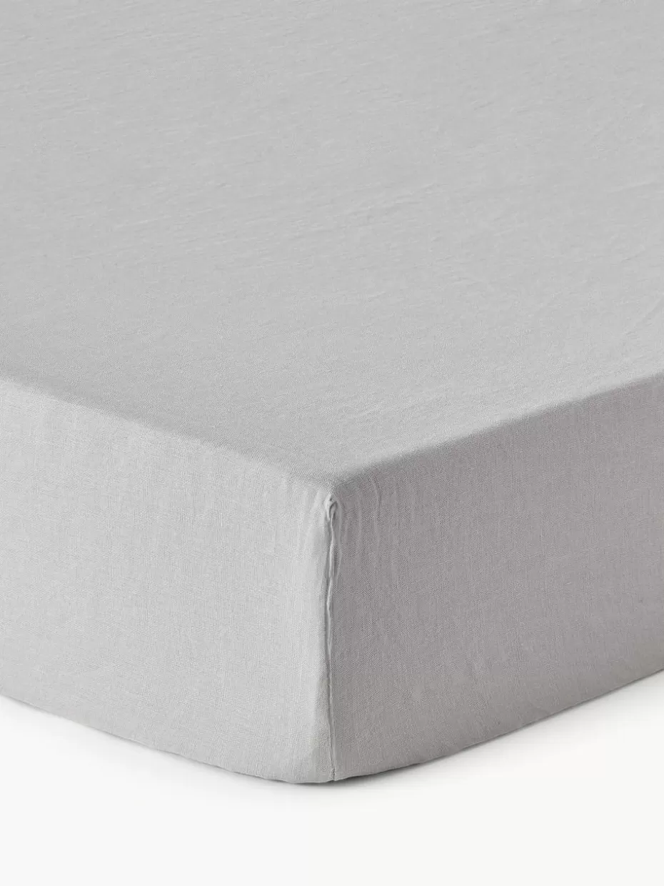 Spannbettlaken-Westwing Collection Topper-Spannbettlaken Airy, gewaschenes Leinen Grau