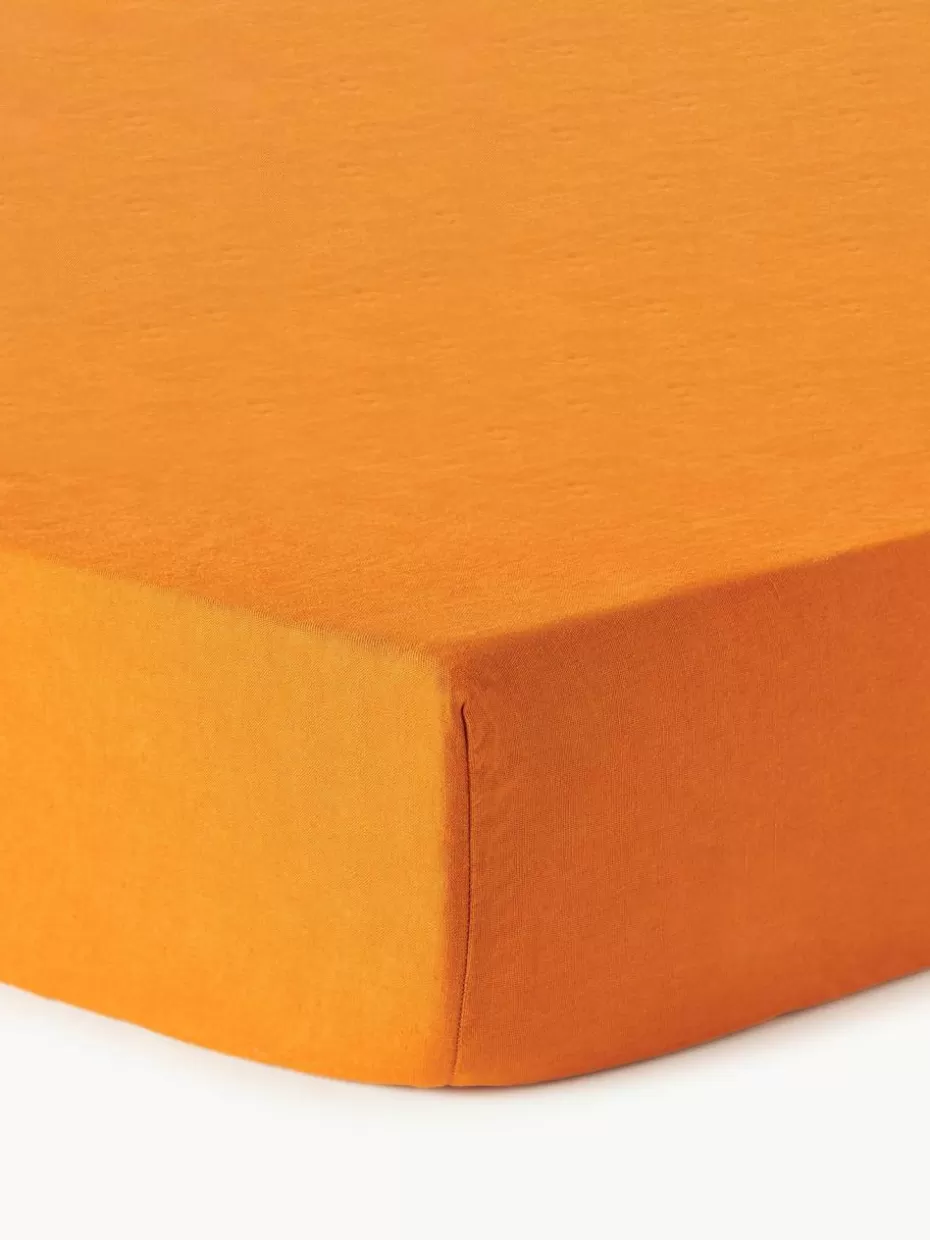 Spannbettlaken-Westwing Collection Topper-Spannbettlaken Airy, gewaschenes Leinen Orange