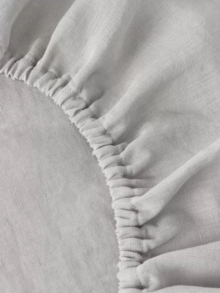 Spannbettlaken-Westwing Collection Topper-Spannbettlaken Airy, gewaschenes Leinen Grau