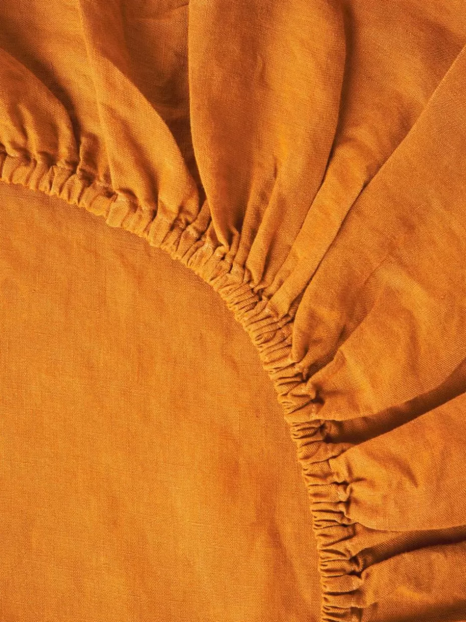 Spannbettlaken-Westwing Collection Topper-Spannbettlaken Airy, gewaschenes Leinen Orange