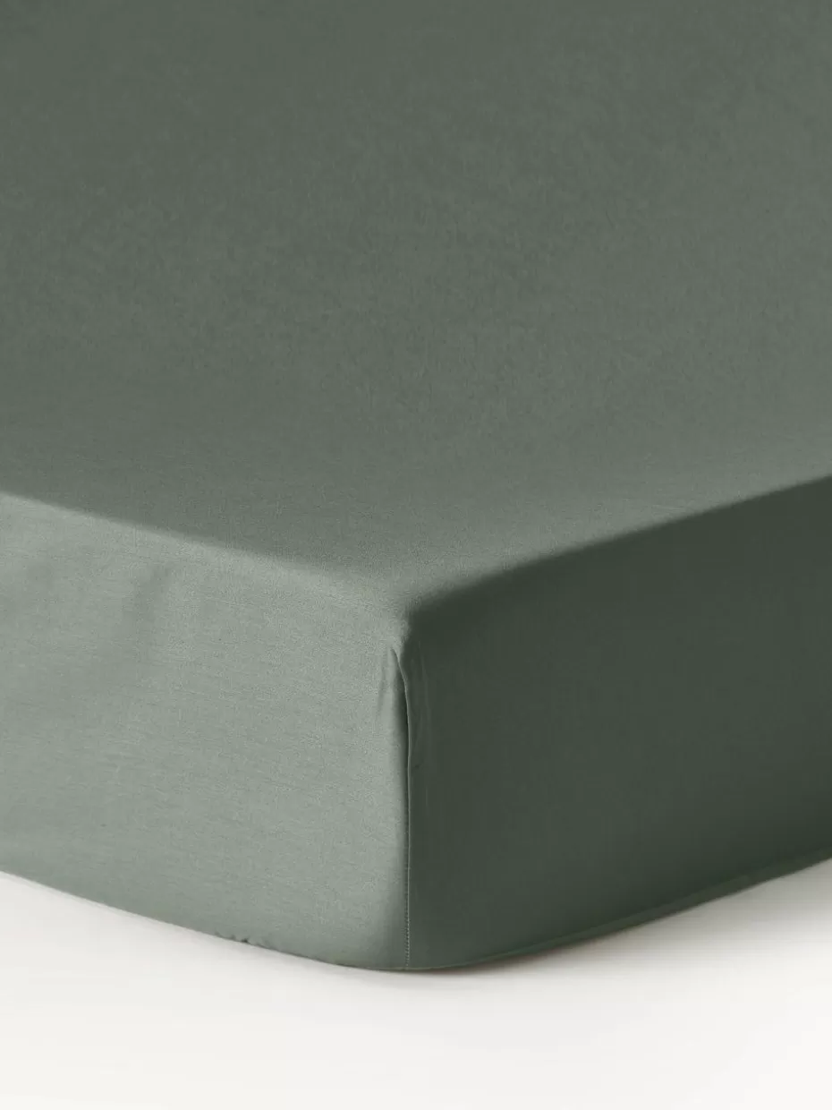 Spannbettlaken-Westwing Collection Topper-Spannbettlaken Premium, Baumwollsatin Dunkelgrün