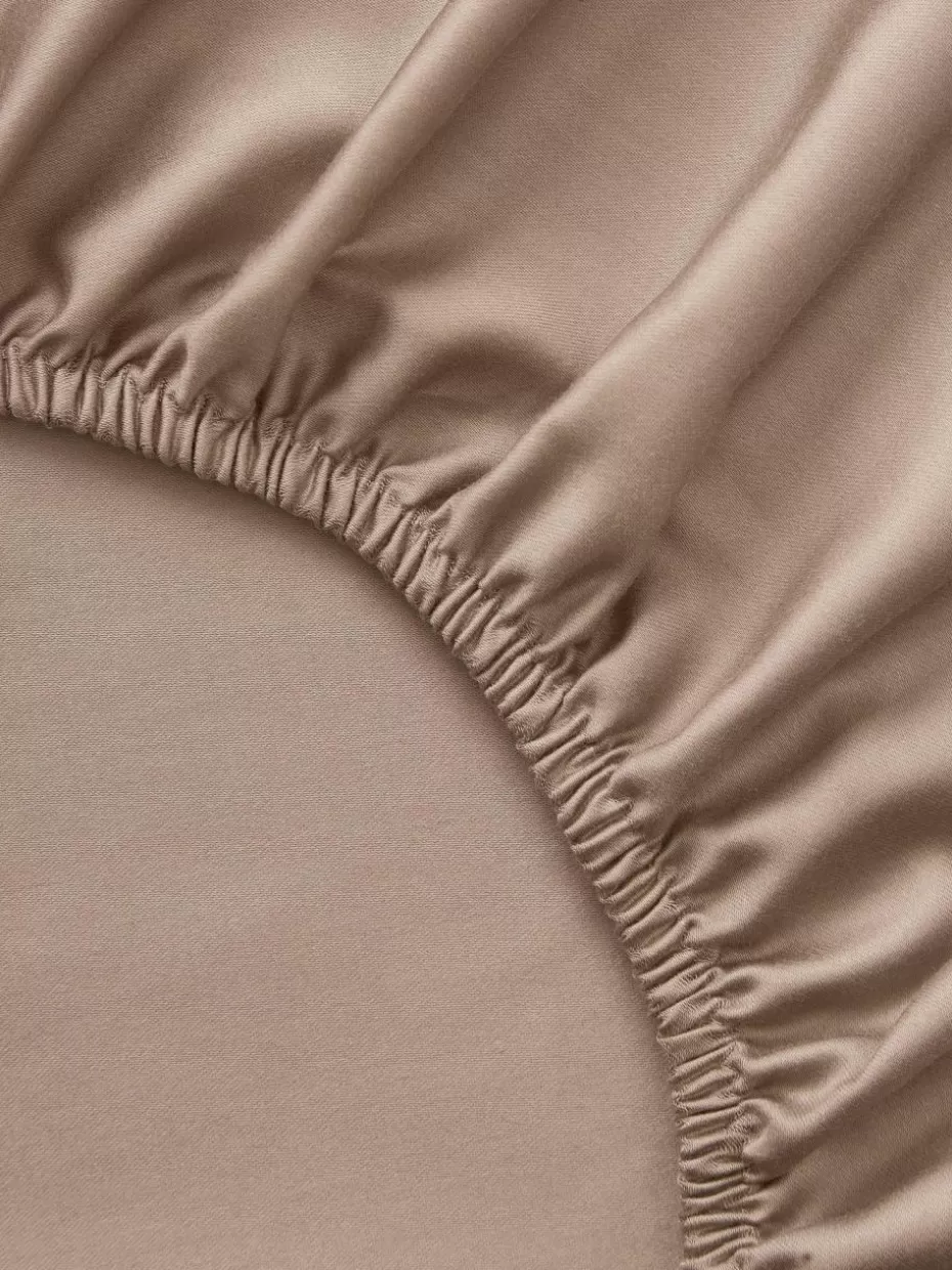 Spannbettlaken-Westwing Collection Topper-Spannbettlaken Premium, Baumwollsatin Beige