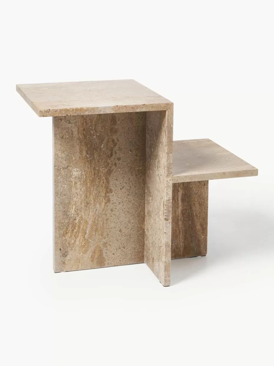 Beistelltische-ferm LIVING Travertin-Beistelltisch Distinct mit zwei Tischplatten Travertin Greige
