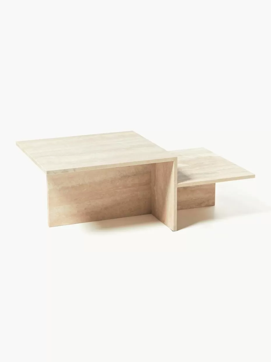 Couchtische-ferm LIVING Travertin-Couchtisch Distinct mit zwei Tischplatten Travertin Beige
