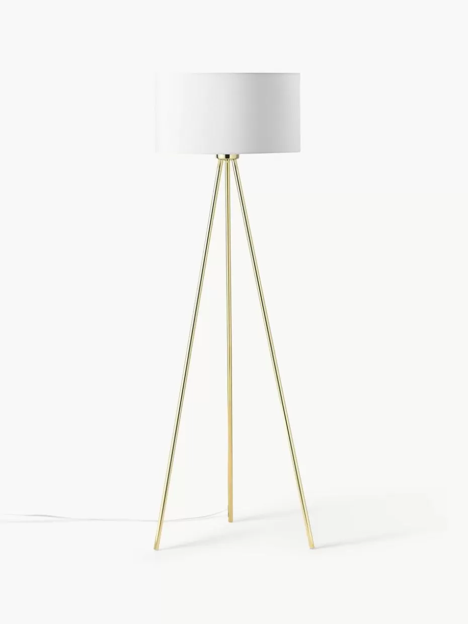 Tripod Stehlampen-Westwing Collection Tripod Stehlampe Cella mit Stoffschirm Weiß, Goldfarben