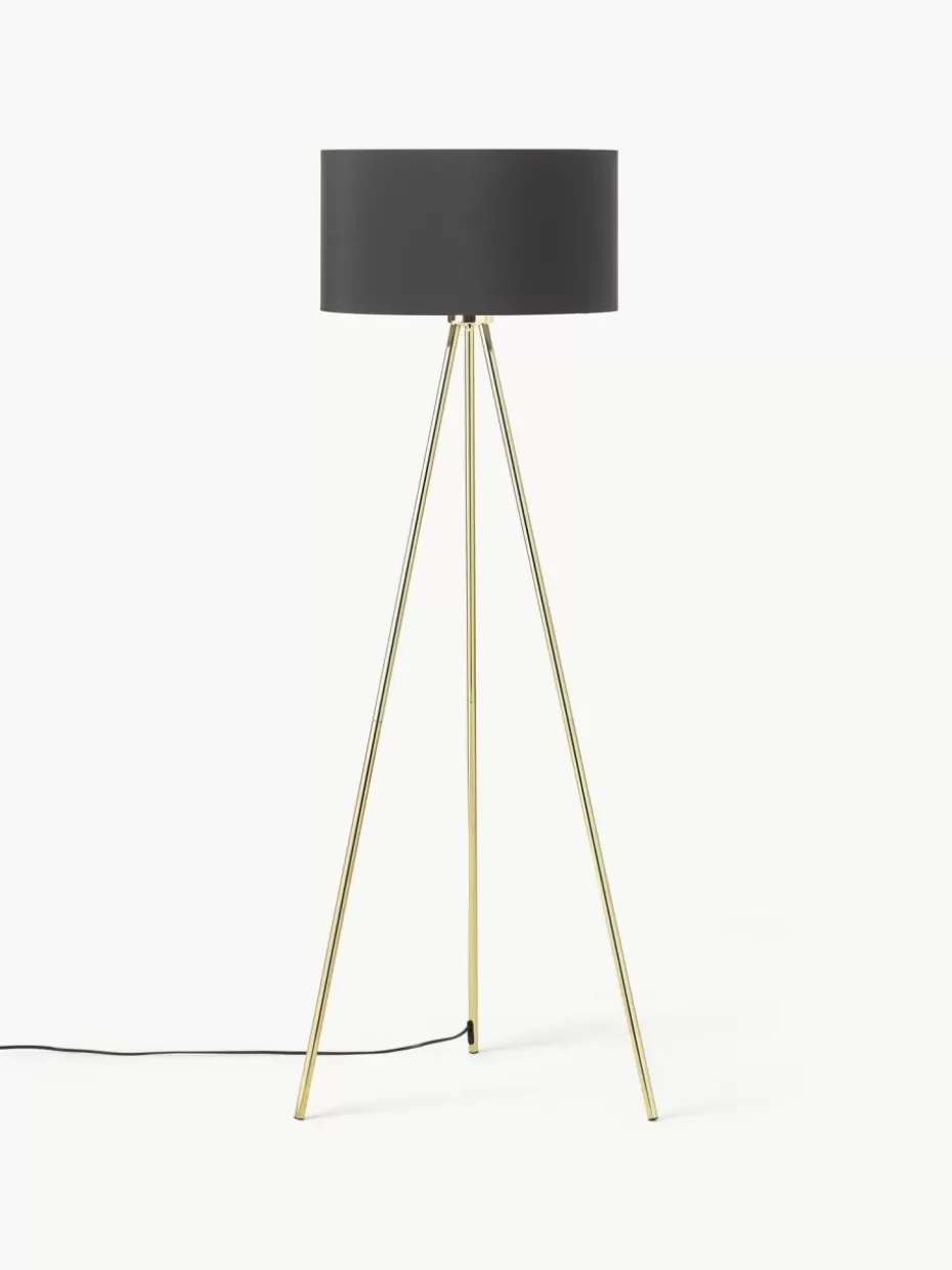 Tripod Stehlampen-Westwing Collection Tripod Stehlampe Cella mit Stoffschirm Schwarz, Goldfarben