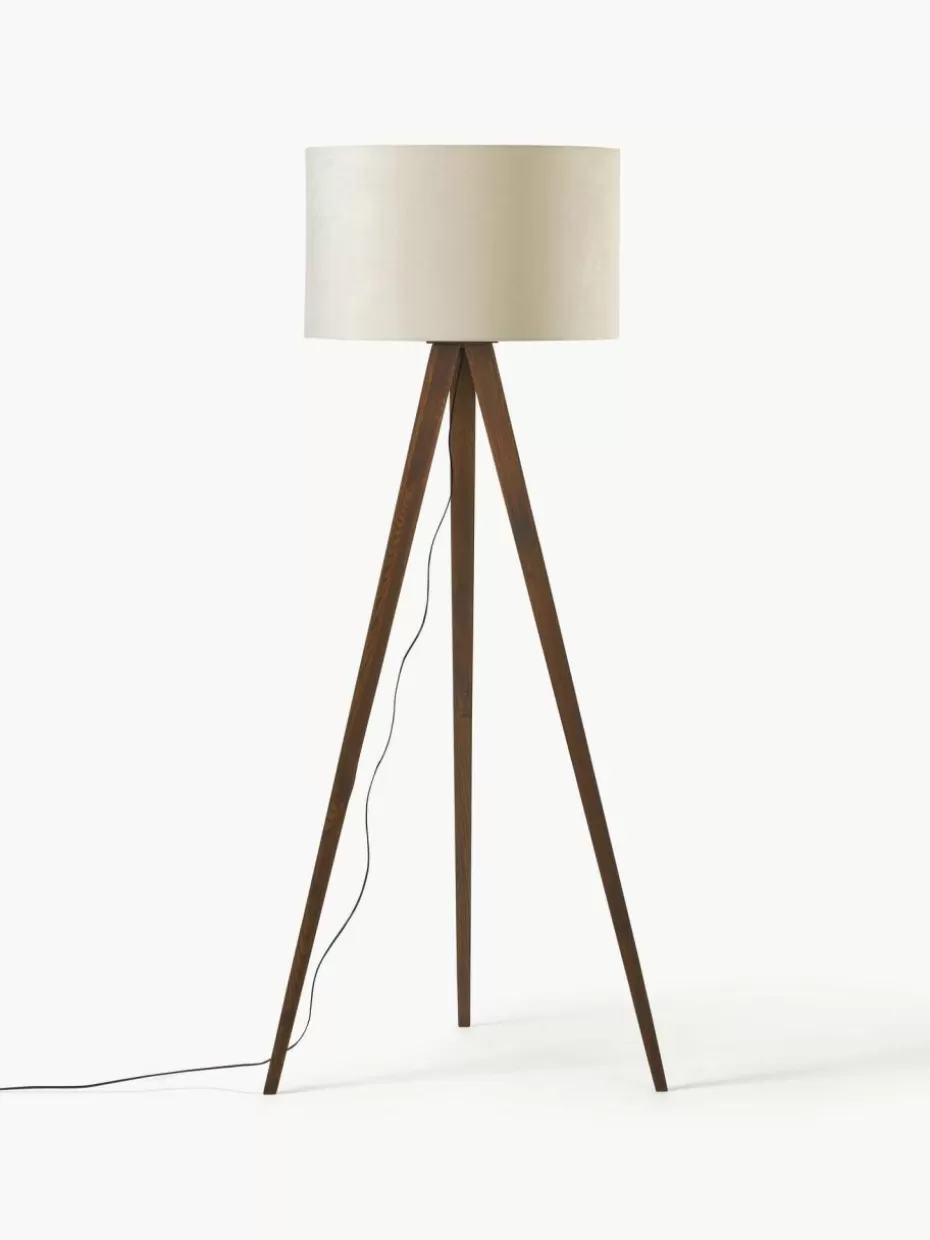 Tripod Stehlampen-Westwing Collection Tripod Stehlampe Jake aus Massivholz Off White, Braun