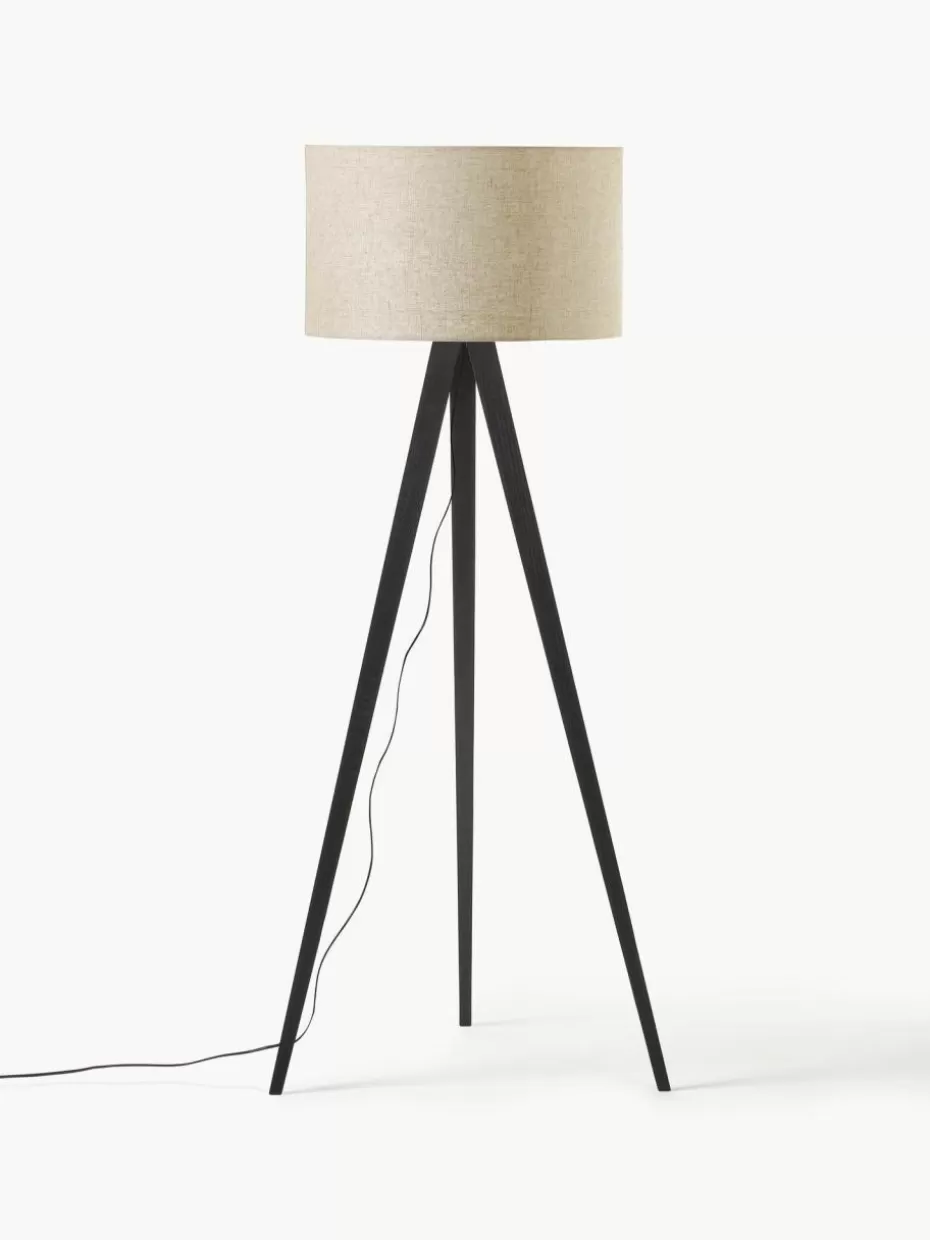 Tripod Stehlampen-Westwing Collection Tripod Stehlampe Jake aus Massivholz Beige, Schwarz