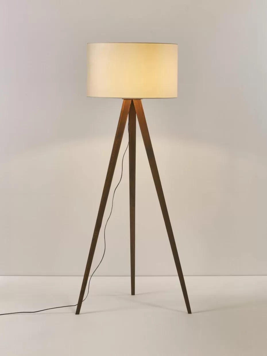 Tripod Stehlampen-Westwing Collection Tripod Stehlampe Jake aus Massivholz Off White, Braun