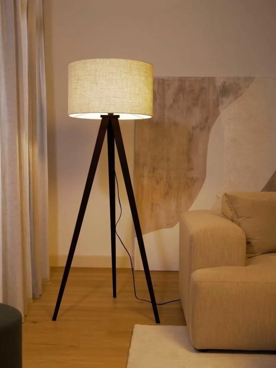 Tripod Stehlampen-Westwing Collection Tripod Stehlampe Jake aus Massivholz Beige, Schwarz
